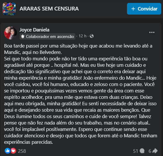 Noticias de Araras | Paciente elogia atendimento humanizado no Pronto Atendimento do Hospital Regional São Leopoldo Mandic em Araras, SP Noticias de Araras | Paciente elogia atendimento humanizado no Pronto Atendimento do Hospital Regional São Leopoldo Mandic em Araras, SP