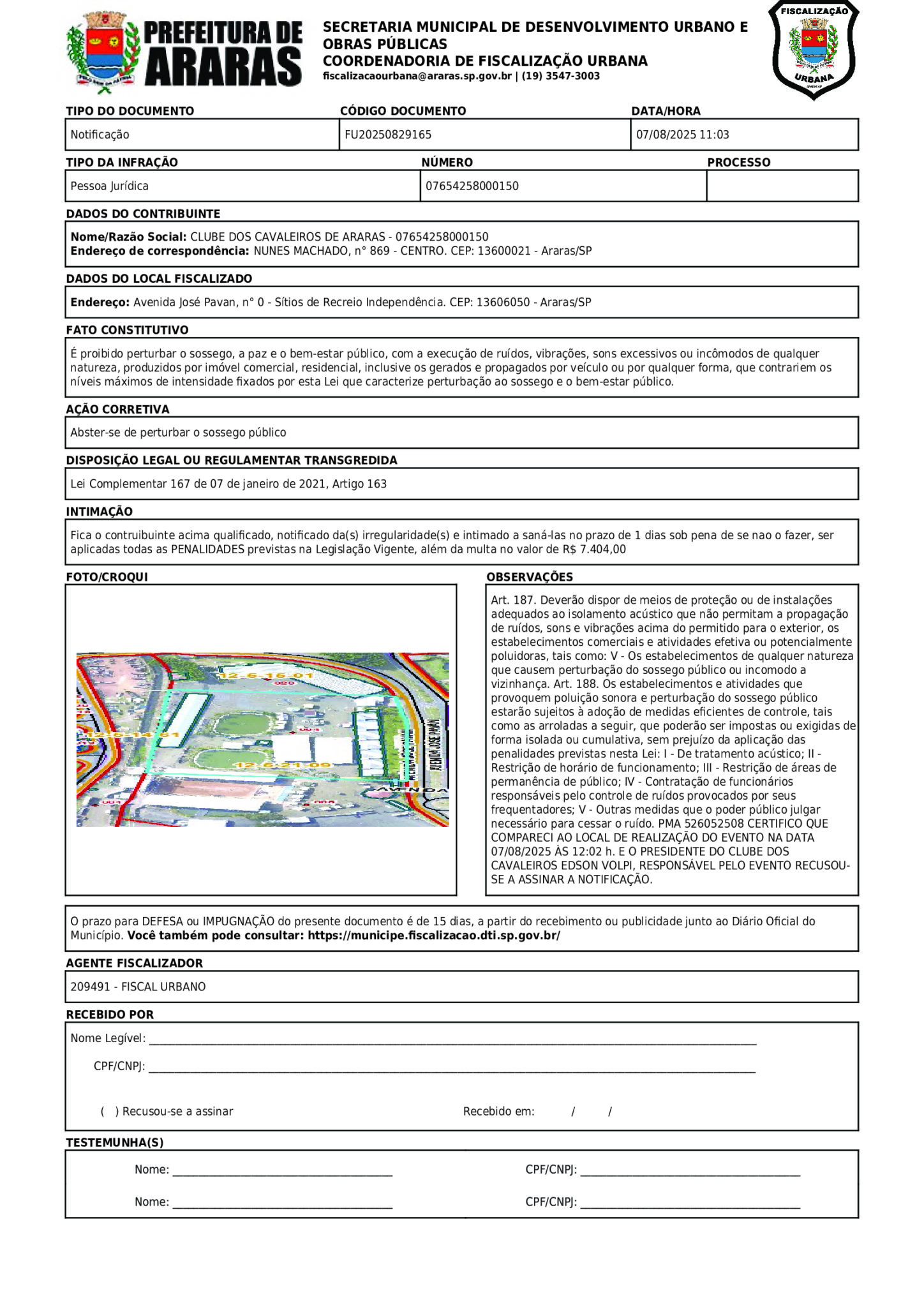 Noticias de Araras | Clube dos Cavaleiros é notificado por poluição sonora e realização de evento sem alvará em Araras, SP
